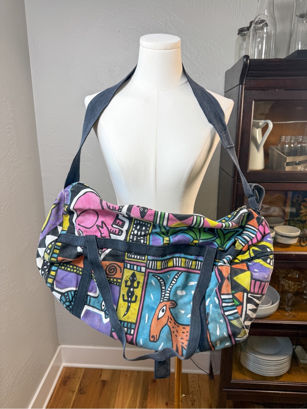 Colorful Canvas Safari Animal Duffel Tote Travel Gym Weekender Bag